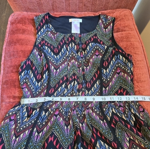 Esley Multicolor Chevron Sleeveless Fit & Flare Asymmetrical Hem Dress Sz. S - Picture 7 of 10